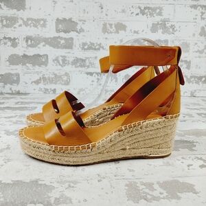 New Franco Sarto Callia Brown Leather Wedge 3.5 heel/platform Sandals E219